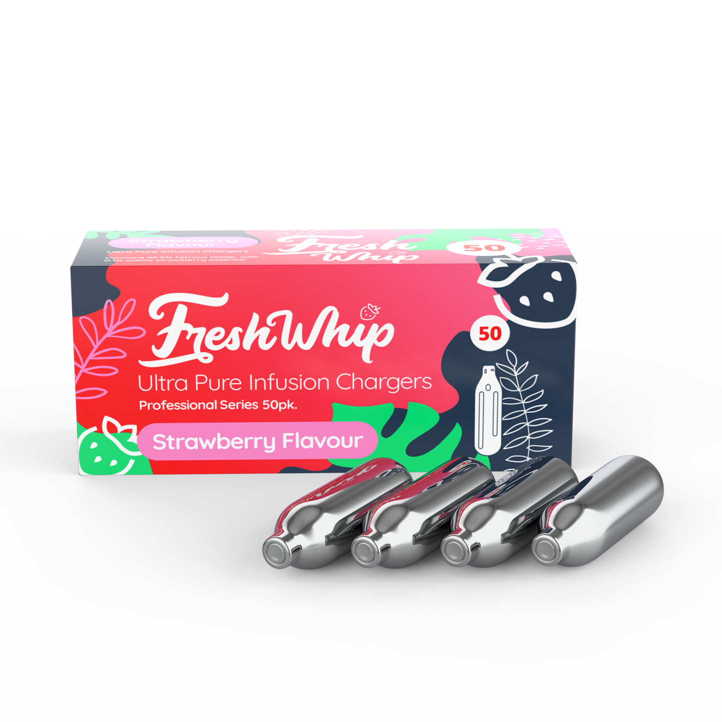 FreshWhip STRAWBERRY - 50 Packs - 8.2g N2O Cream Chargers - WHOLESALE Minimum 1 Carton