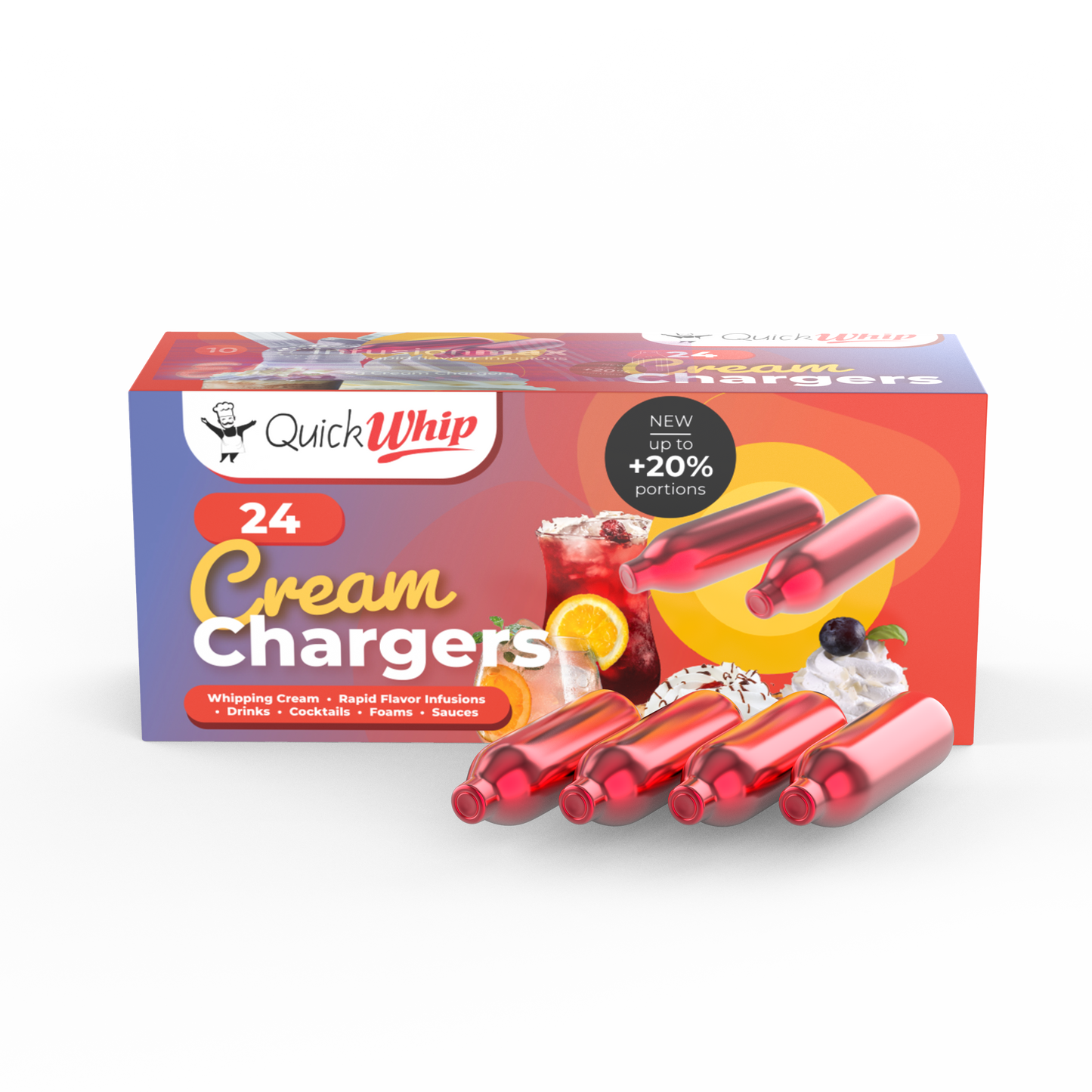 QuickWhip PRO 9g! N2O Whipped Cream Chargers - 24 Packs