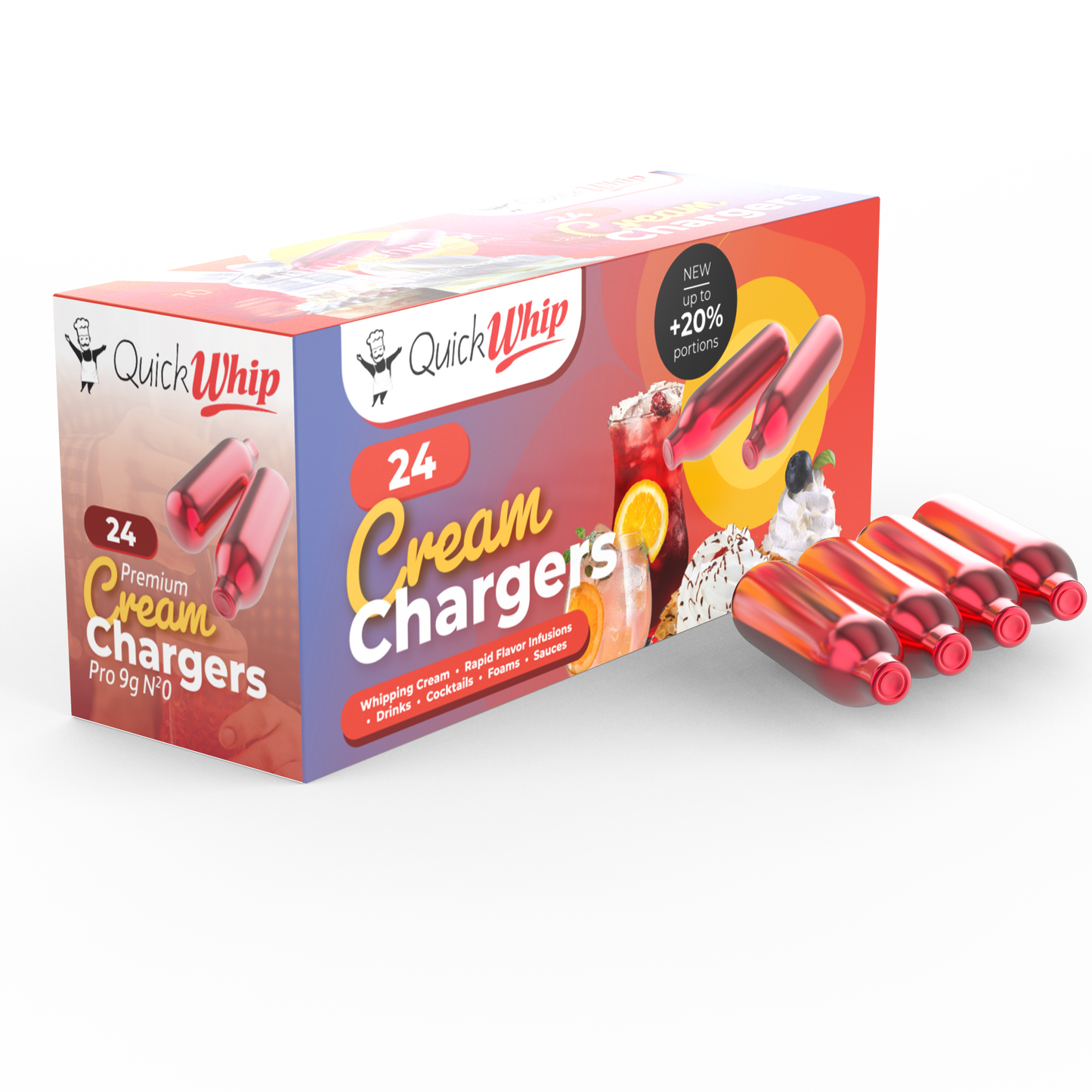 QuickWhip PRO 9g! N2O Whipped Cream Chargers - 24 Packs