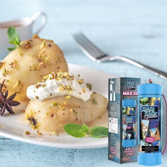 Autumn-Spiced Poached Pears with Cinnamon-Infused Whipped Cream
