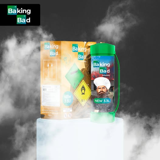 Baking Bad cream charger canister and packaging for culinary whipped cream applications