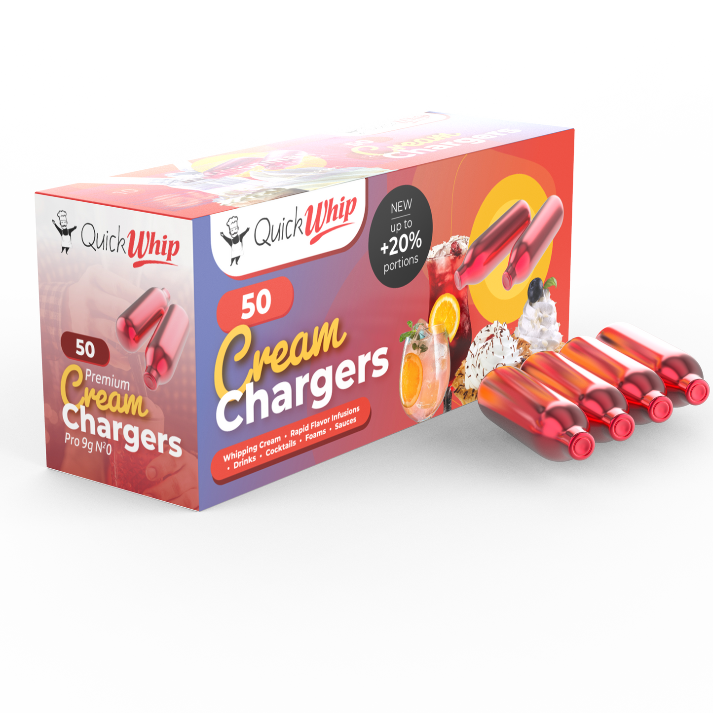 QuickWhip PRO 9g! Cream Chargers (Cartridges) - 50pks "NEW 2024"
