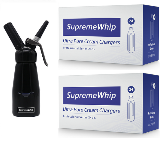 Bulk cream chargers with black dispenser